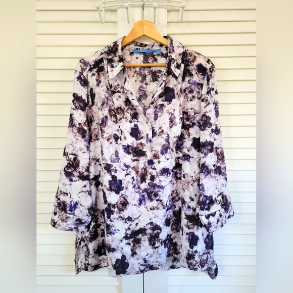 Simply Vera Vera Wang Blouse, XL, White and Purple - Picture 2 of 6